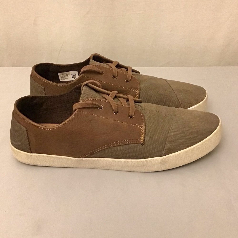 Toms 13 Paseo Sneakers Canvas Leather Brown Lace Up Mens Shoes - Picture 9 of 10